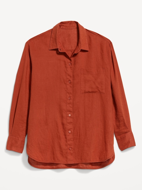 Linen-Blend Loose Button-Down Shirt