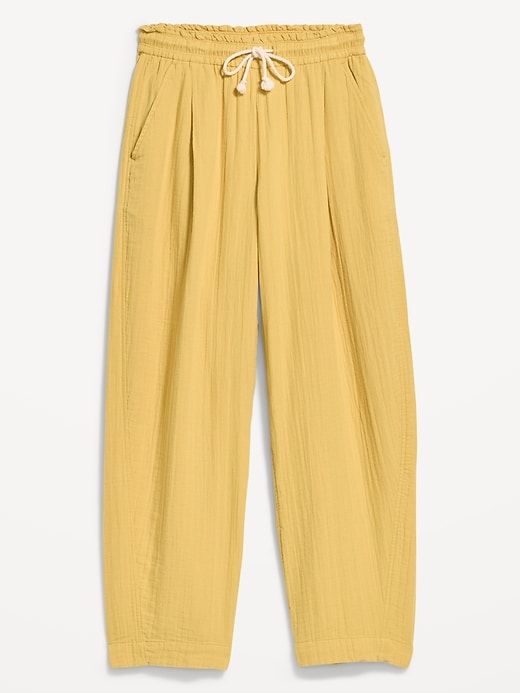 Image number 1 showing, High-Waisted Crinkle Gauze Barrel Ankle Pants