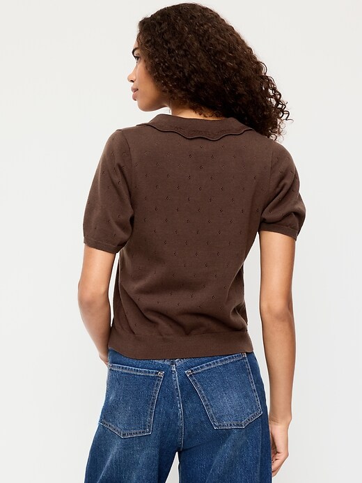 Image number 2 showing, Tie-Front Seaside Cotton Pointelle Cropped Polo
