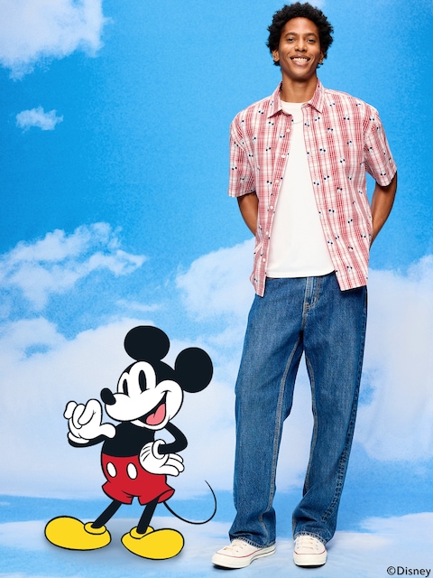 Old Navy x Disney Mickey Mouse Loose Fit Plaid Shirt for Men