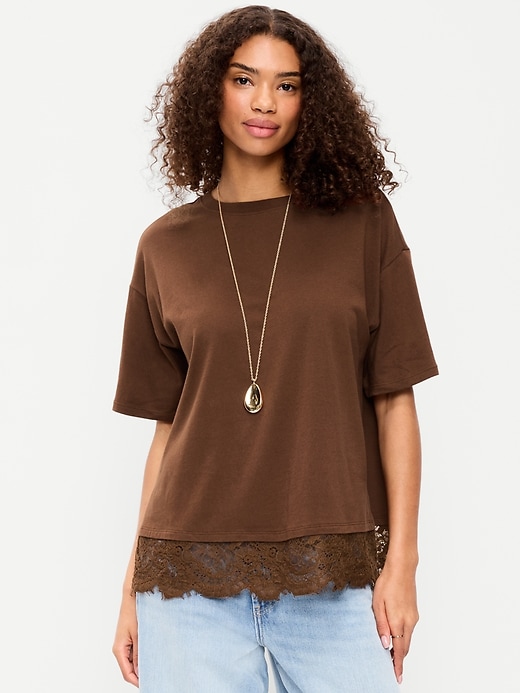 Image number 1 showing, Oversized Lace Hem T-Shirt