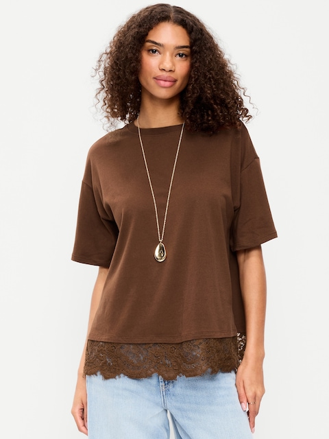 Oversized Lace Hem T-Shirt