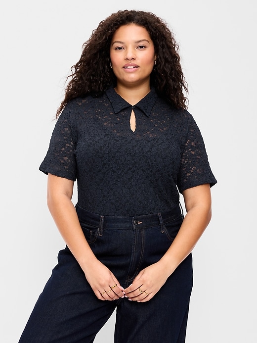 Image number 8 showing, Lace Keyhole Polo Top