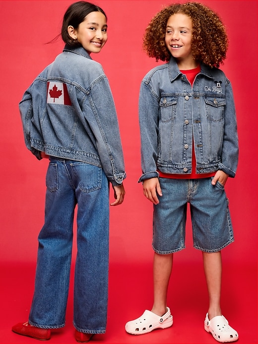 Image number 1 showing, Old Navy x Disney Mickey Mouse Gender-Neutral Denim Trucker Jacket for Kids