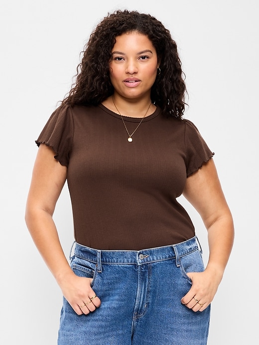 Image number 7 showing, Lettuce-Edge Pointelle Top