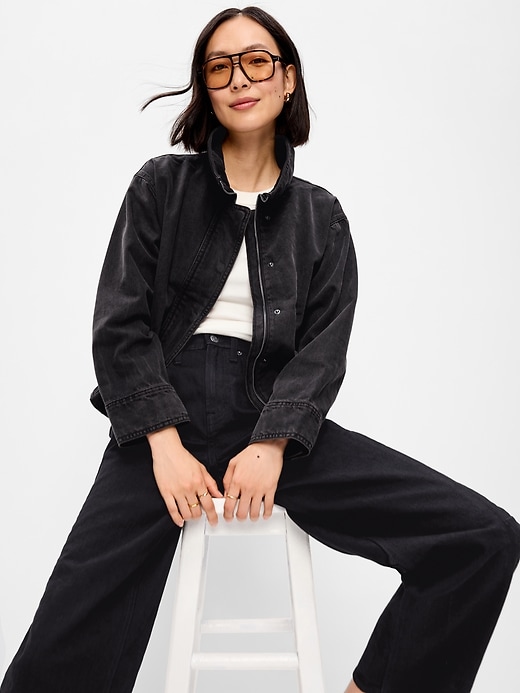 Image number 1 showing, Funnel-Neck Denim Jacket