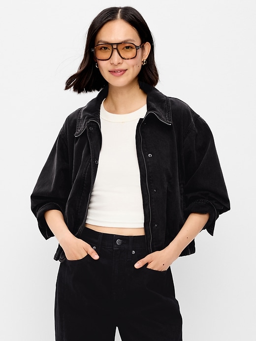 Image number 3 showing, Funnel-Neck Denim Jacket