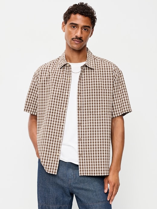 Image number 1 showing, Loose Fit Textured Plaid Pocket Shirt