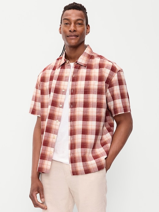 Image number 1 showing, Loose Fit Textured Plaid Pocket Shirt