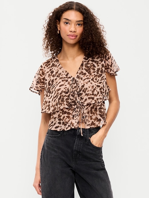Image number 1 showing, Tiered Ruffle Tie-Front Top