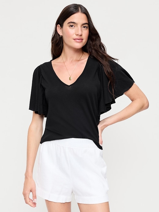 Image number 1 showing, V-Neck Flutter Sleeve Top