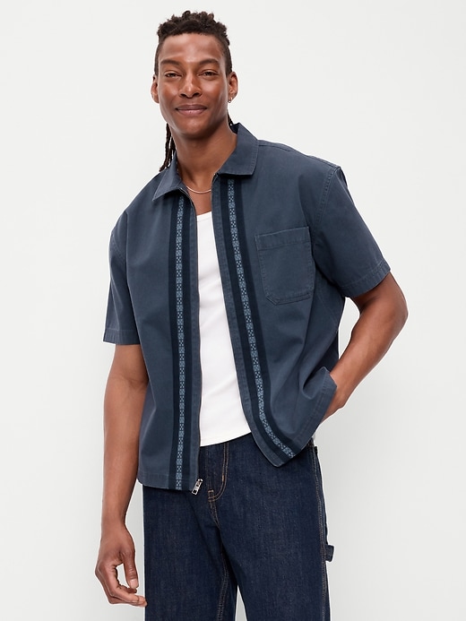 Image number 1 showing, Loose Full-Zip Twill Workwear Shirt