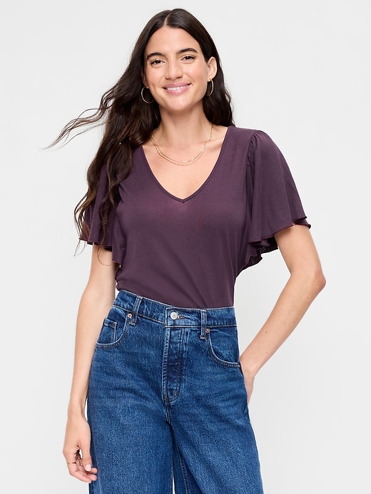 Image number 1 showing, V-Neck Flutter Sleeve Top