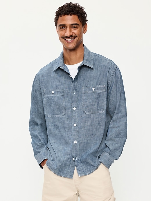Image number 1 showing, Loose Fit Chambray Workwear Shirt