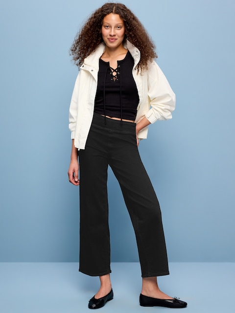 High-Waisted Weekender Pull-On Crop Wide-Leg Jeans