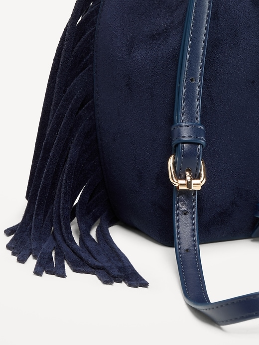 Image number 4 showing, Drawstring Fringe Bucket Bag