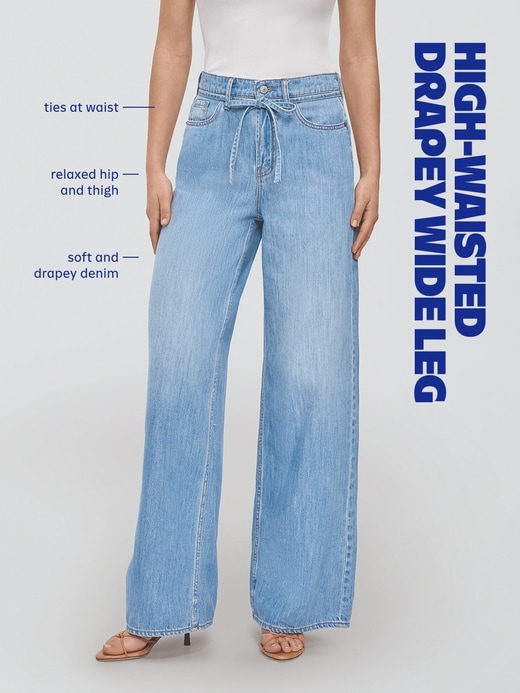 L'image numéro 6 présente Jean fluide à jambe large et taille haute