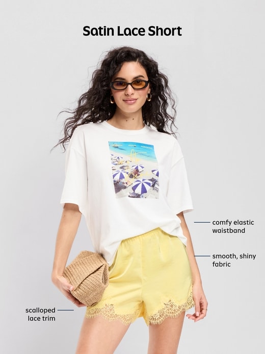 Image number 9 showing, High-Waisted Lace-Trim Satin Shorts