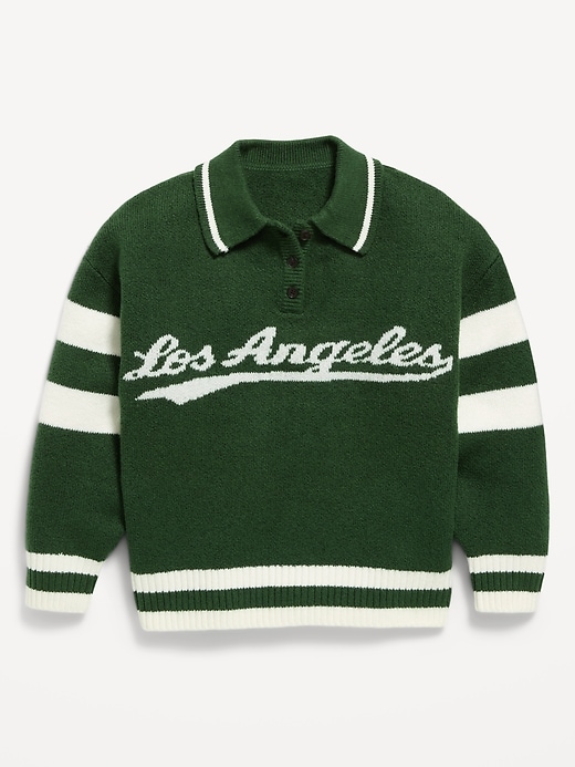 Image number 1 showing, Oversized Long-Sleeve Rugby Polo Sweater for Girls