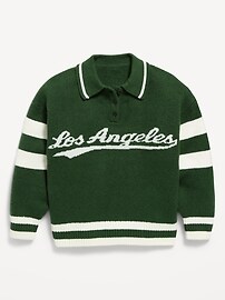 Image number 1 showing, Oversized Long-Sleeve Rugby Polo Sweater for Girls