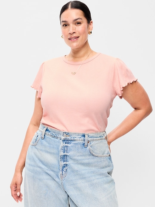 Image number 5 showing, Lettuce-Edge Pointelle Top
