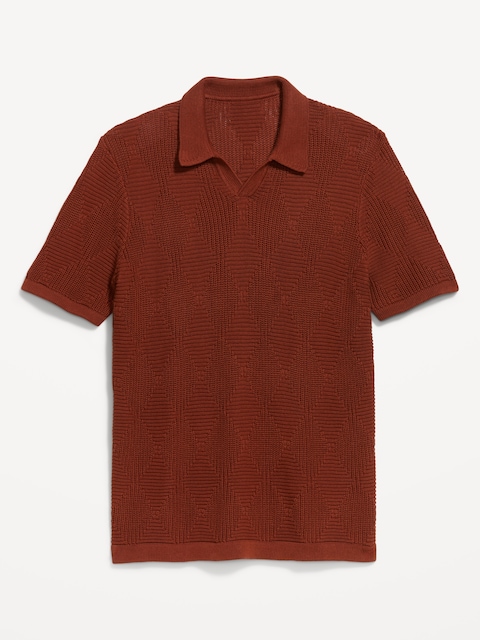 Mixed-Stitch Polo Sweater