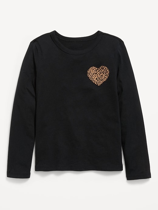 Image number 1 showing, Softest Long-Sleeve Heart-Patch T-Shirt for Girls