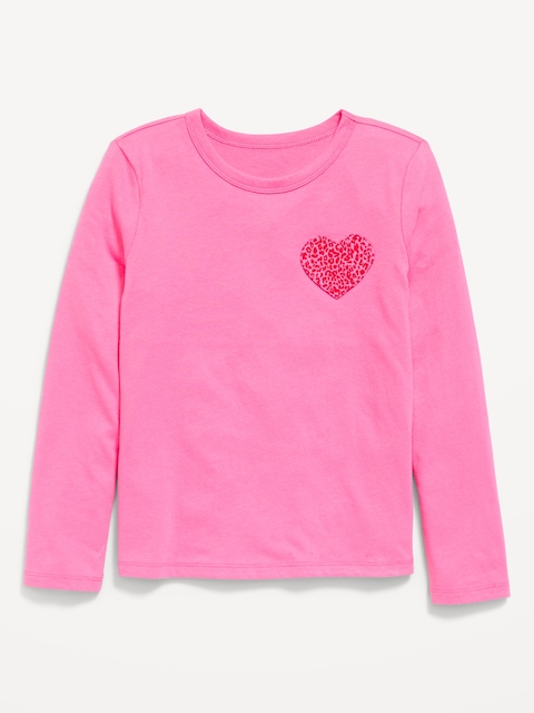 Softest Long-Sleeve Heart-Patch T-Shirt for Girls