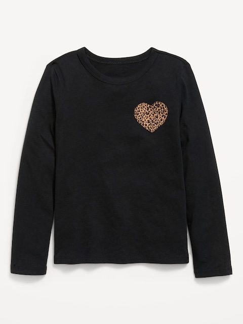 Softest Long-Sleeve Heart-Patch T-Shirt for Girls