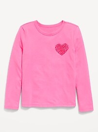 Image number 1 showing, Softest Long-Sleeve Heart-Patch T-Shirt for Girls