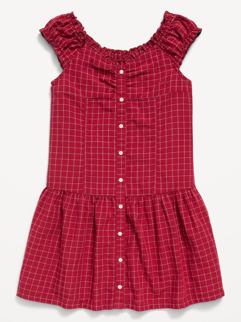 ROBE AJUSTÉE ET ÉVASÉE À MANCHES COURTES BOUTONNÉE SUR LE DEVANT POUR FILLE