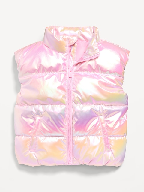 Water-Resistant Metallic Puffer Vest for Toddler Girls