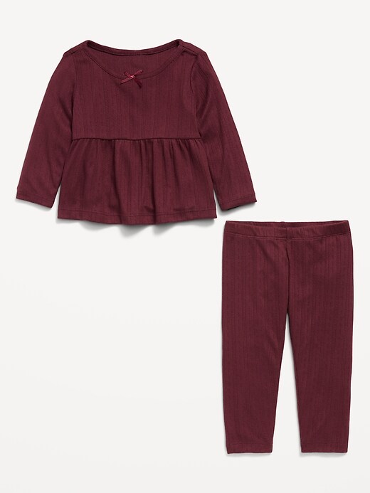 L'image numéro 3 présente Ensemble avec pantalon et haut en tricot pointelle à manches longues pour bébé
