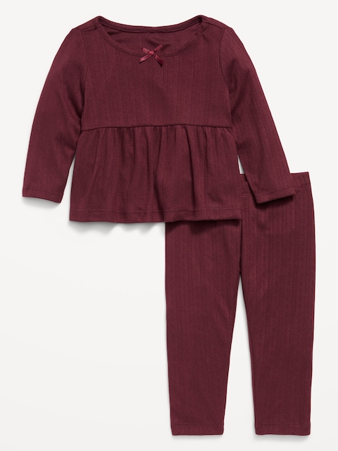 Long-Sleeve Pointelle-Knit Top and Pants Set for Baby