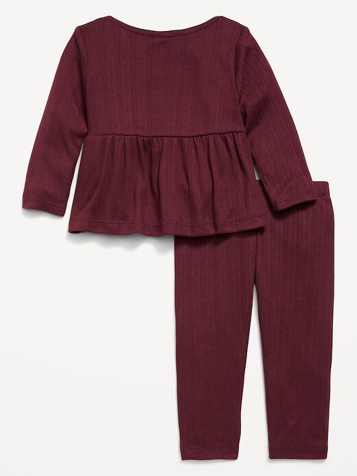 L'image numéro 2 présente Ensemble avec pantalon et haut en tricot pointelle à manches longues pour bébé