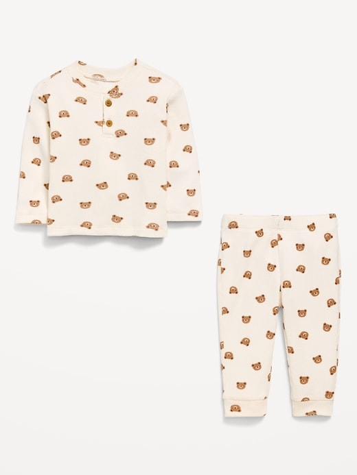 Image number 2 showing, Long-Sleeve Waffle-Knit Henley Top and Pants Set for Baby