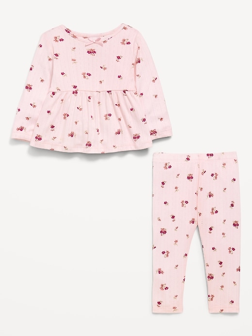 L'image numéro 2 présente Ensemble avec pantalon et haut en tricot pointelle à manches longues pour bébé