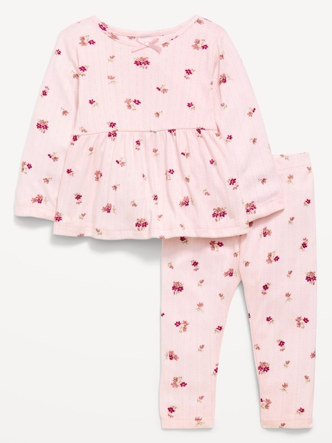 Long-Sleeve Pointelle-Knit Top and Pants Set for Baby