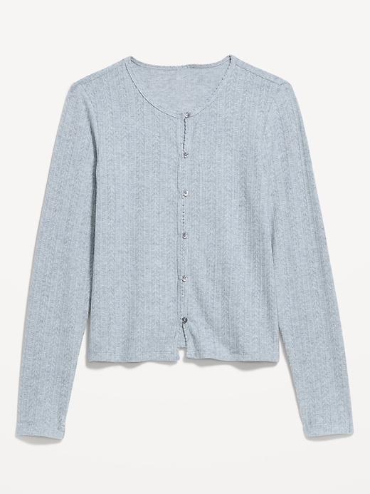 Image number 4 showing, Long-Sleeve Button-Front Pointelle Top