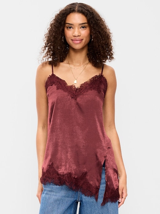 Image number 1 showing, Asymmetrical Lace-Trim Cami Top