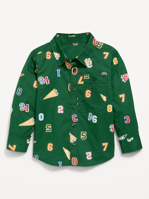 CHEMISE À POCHE À MANCHES LONGUES EN POPELINE À MOTIF POUR TOUT-PETIT