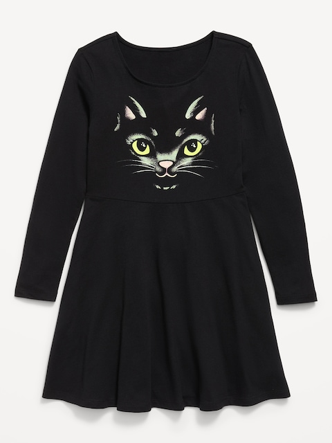 Long-Sleeve Graphic Fit and Flare Dress for Girls