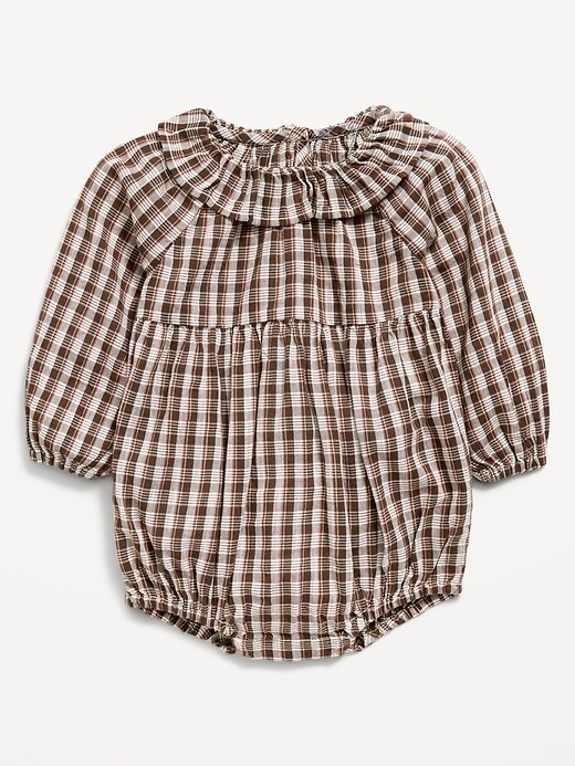 Image number 1 showing, Printed Long-Sleeve Ruffle-Trim Romper for Baby