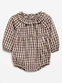 Image number 1 showing, Printed Long-Sleeve Ruffle-Trim Romper for Baby