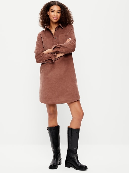 Image number 1 showing, Long-Sleeve Button-Down Mini Shirt Dress