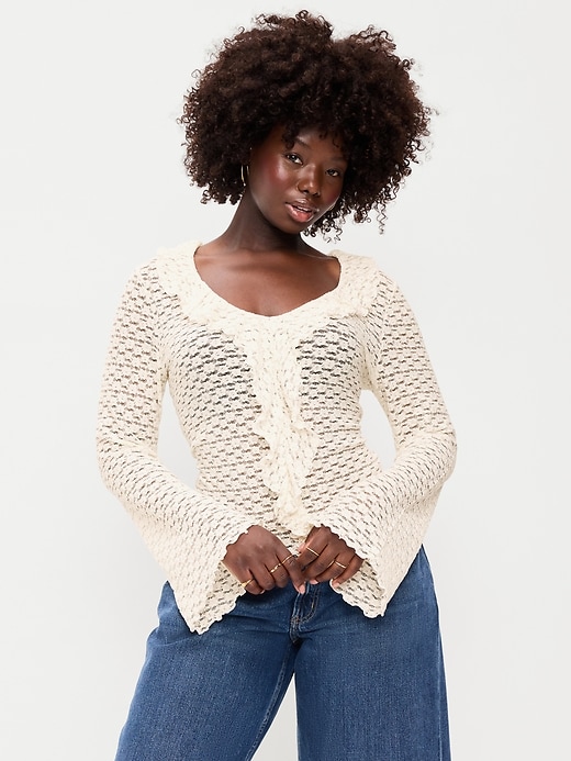 Image number 4 showing, Fitted Bell-Sleeve Ruffle Top