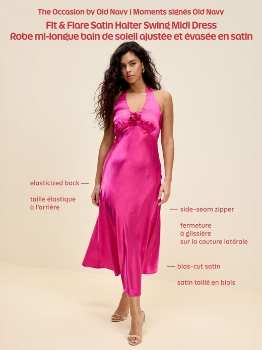 L'image numéro 10 présente Robe bain de soleil mi-longue ajustée et évasée en satin