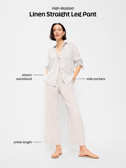 L'image numéro 6 présente Pantalon droit en mélange de lin à taille haute longueur cheville