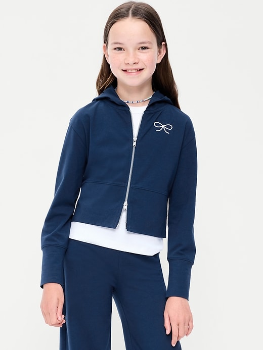 Image number 1 showing, Fitted Cropped 2-Way-Zip Hoodie for Girls