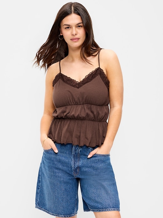 Image number 5 showing, Lace-Trim Smocked-Waist Tank Top